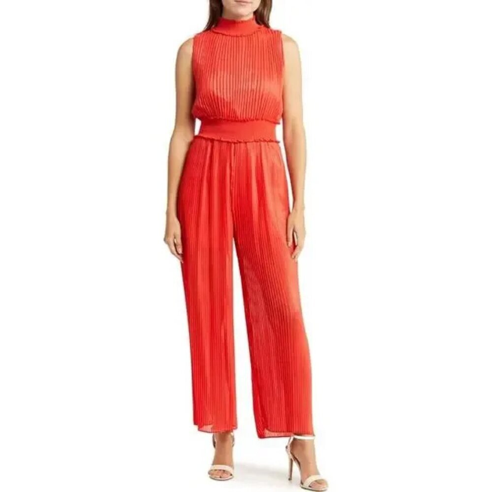 NWT Nanette Lepore Women’s Mock Neck Pleated Jumpsuit Coral 4